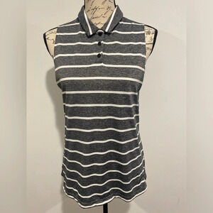 Nike Dri-Fit Gray & White Horizontal Striped Sleeveless Polo Top Women's Medium